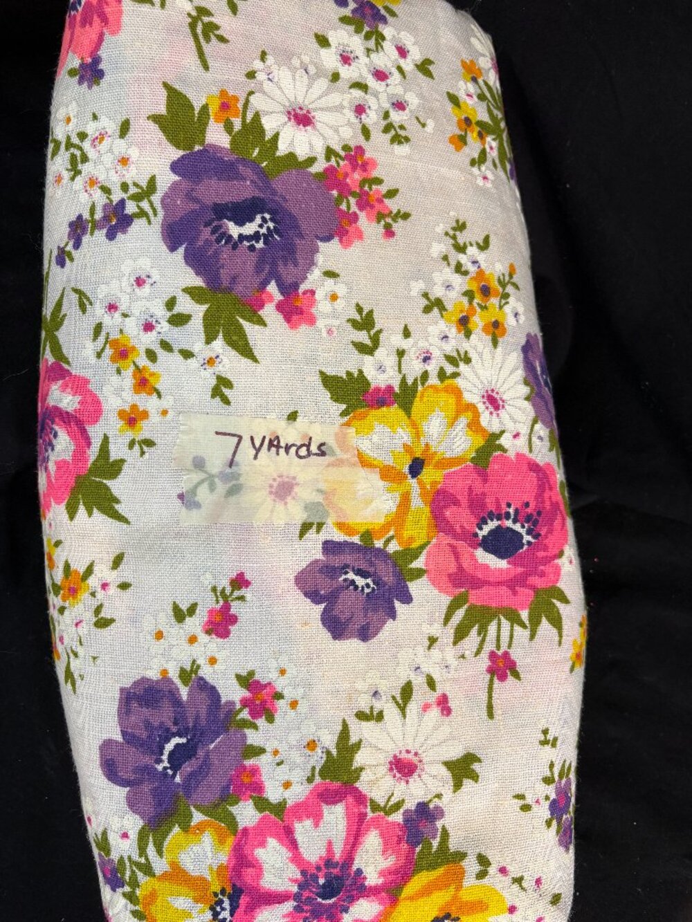 RARE 7 Yds Vintage 70s Flower Power Floral Cotton Fabric